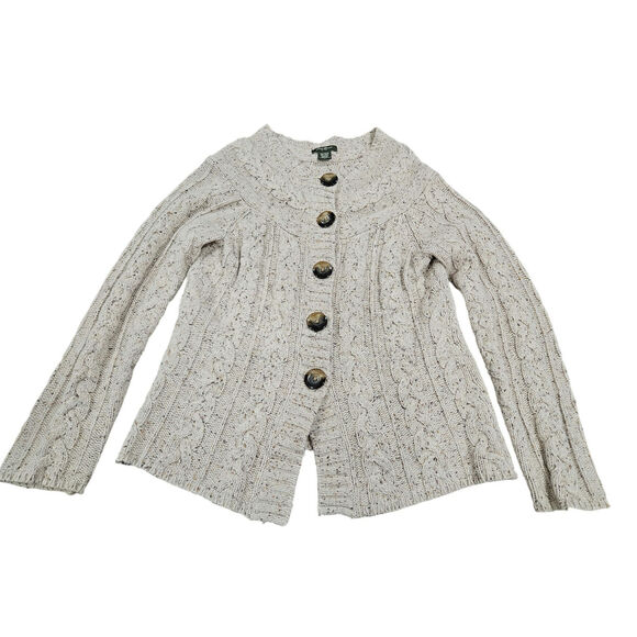 Eddie Bauer Sweaters - Women's Eddie Bauer Cable Knit Cotton/Wool Cardigan Ivory Sweater M Fisherman
